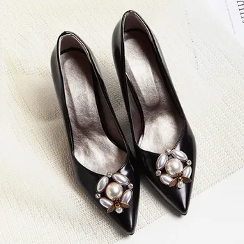 

kmeioo elegant summer shoes pearl pointed toe high heels shallow pumps women dress shoes woman stiletto high heels