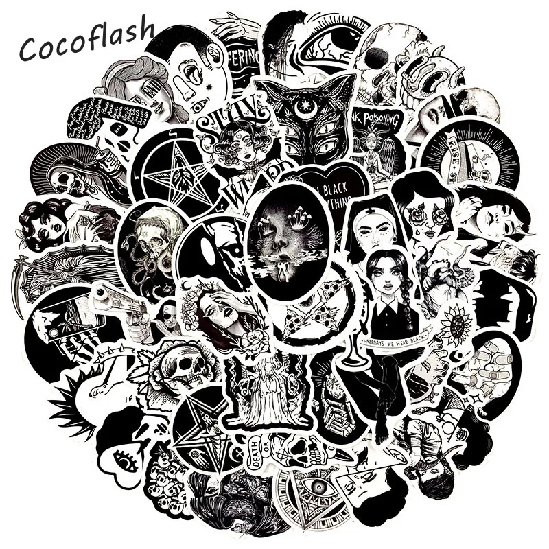 100PCS/set Gothic Horror Black And White Skull Waterproof Stickers For Laptop Pad Luggage Phone Bicycle Motorcycle Skateboard