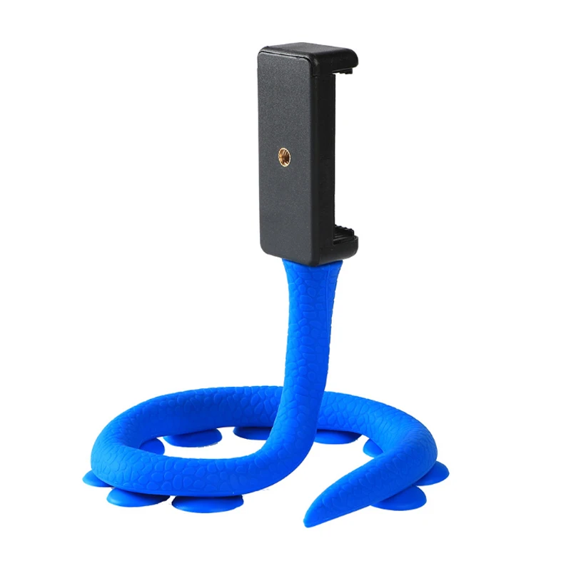 Держатель для мобильного телефона симпатичная змея Путешествия Открытый Ленивый Кронштейн Гибкий Резиновый Осьминог настенный Настольный 360 градусов вращающийся присоска - Цвет: Синий