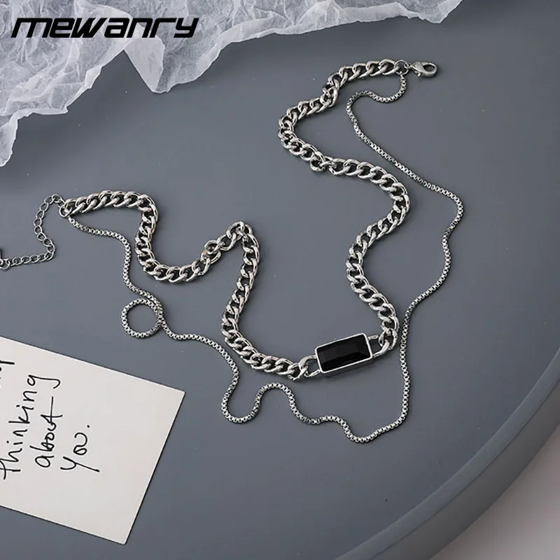 Mewanry 925 Sterling Silver Multilayer Chain Necklace Trendy Design Vintage Handmade Black Stone Pendant Party Jewelry Gifts - Image 3
