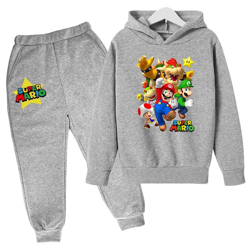 baby pajamas for a girl Hoodie Cartoon Set Cotton Children's Sweatshirt + Pants Two-piece Fashion Clothes Senior Coat Super Mario 4T-14T Black ·White cute outfit sets Clothing Sets
