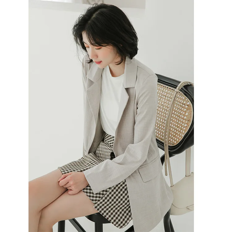 

2019 Early Autumn Tide Korean-style Versatile Loose-Fit Slimming Retro Simple Hong Kong Style Long Sleeve Suit Jacket Tops Women