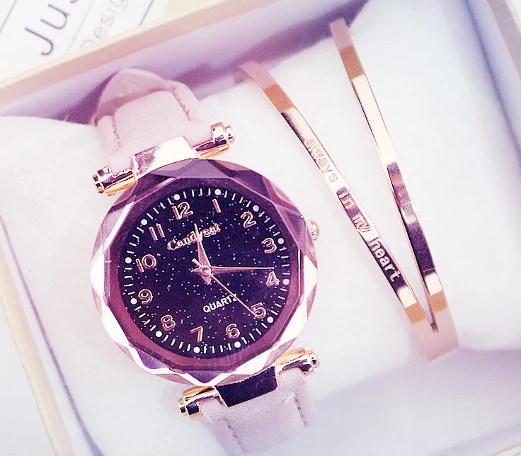 Frauen Uhren очаровательное звездное небо Uhr Frauen повседневное Leder Band Damen Armbanduhr Kleid quaris Uhr montre femme reloj mujer