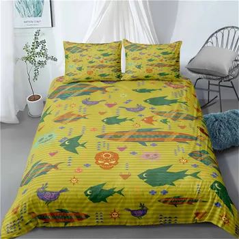 

Haguyy Bedding Outlet Fish Bedding Set 3D Ocean Sea Fish Duvet Cover 2/ 3 Pieces Blue Deep Sea Home Textiles Friends Gift