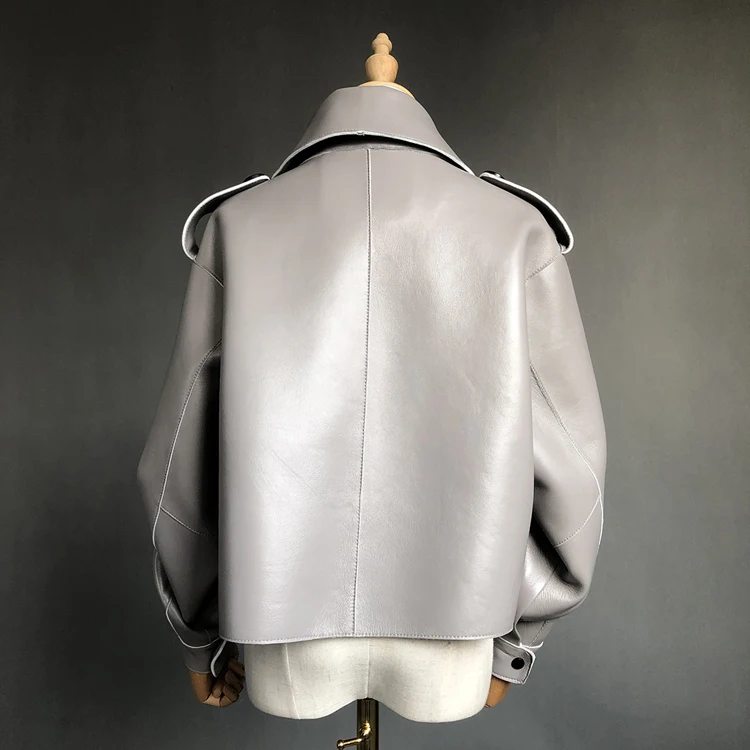 Women leather jacket winter real leather moto jacket pluse size coat