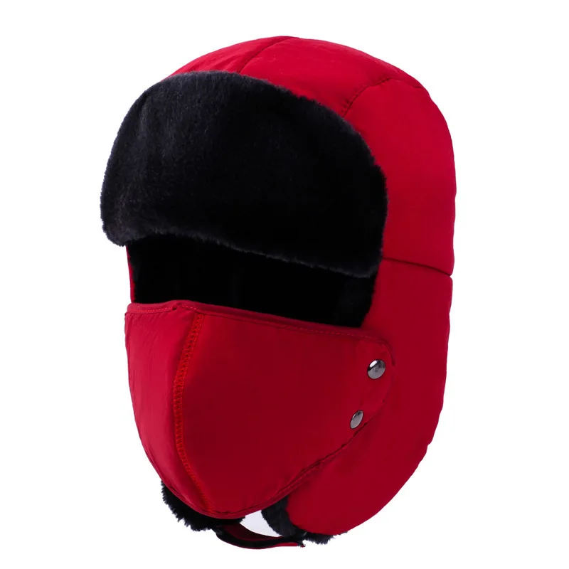 Мужская шапка, зимняя теплая ветрозащитная уличная шапка из искусственного меха, утолщенная шапка для велоспорта, катания на лыжах, Флисовая теплая шапка, мужские однотонные кепки - Цвет: Red