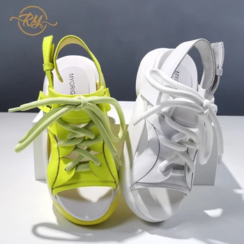 

RY-RELAA sandals wedges shoes for women summer fashion Genuine Leather flat sandals ins high heels sandals women luxury shoes