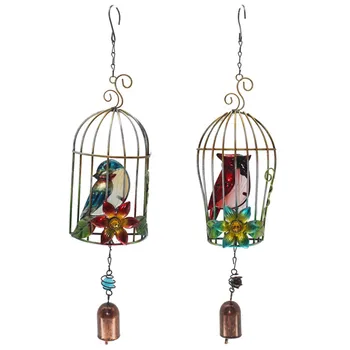 

1PC Metal three-dimensional bird cage wind chimes wrought iron glass spray paint crafts creative garden balcony ornaments