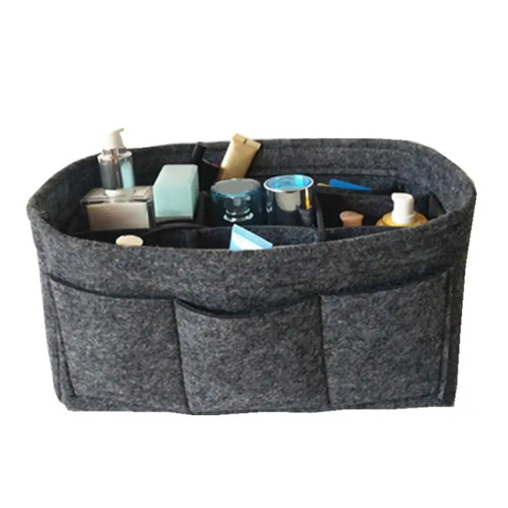

Women Multi Compartments Removable Makeup Cosmetic Organizer Felt Insert Bag
