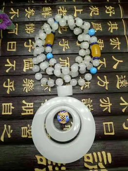 

Natural beauty hetian jade White Peace clasp pendant Snap button jade pendant