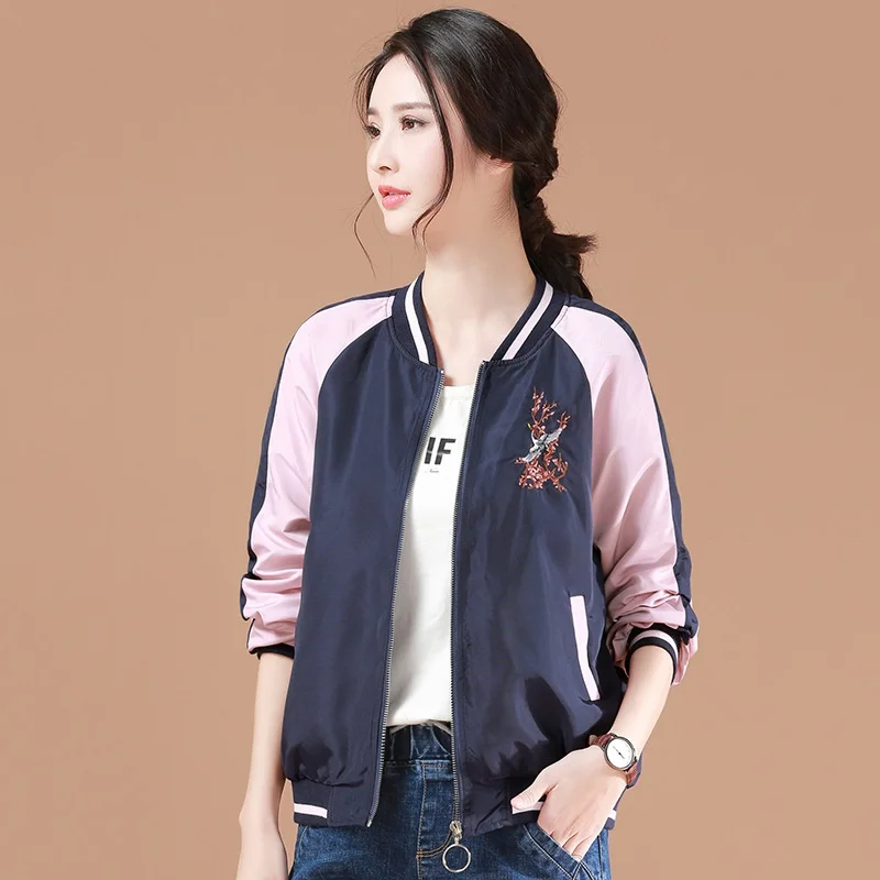 Crane Embroidery Baseball Jacket Women Short Jackets Spring Fall Loose Top Outwear Ladies Japanese Style Coats FF2262 | Тематическая
