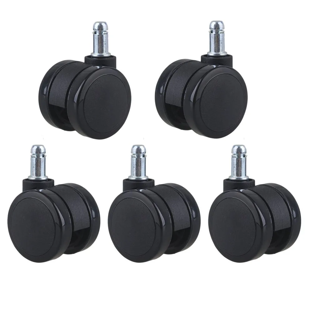 

2" Black Metal PU Office Chair Swivel Casters Furniture Wheels Grip Ring Stem for Sofa Bed Goods Shelf Storage Rack Pack of 5