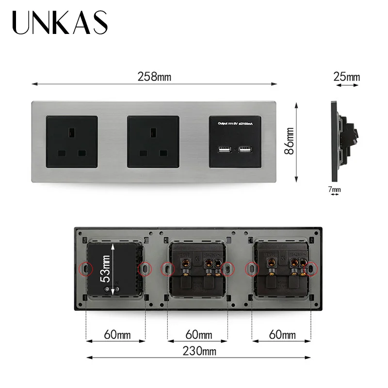 UNKAS розетки с зарядное устройство для автомобиля с двумя портами USB для зарядки Порты и разъёмы 5V 2A Выход UK Стандартный двойной Мощность розетка с заземлением электрических
