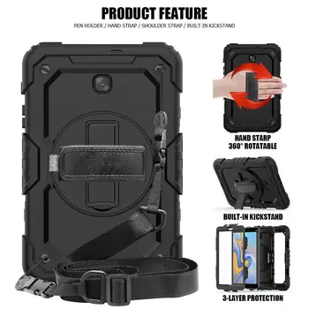

For Samsung Galaxy Tab A 8.0 T387 Tablet Case Shockproof 360 Degree Rotating Hand Strap Kickstand+Carrying Shoulder Strap Cover