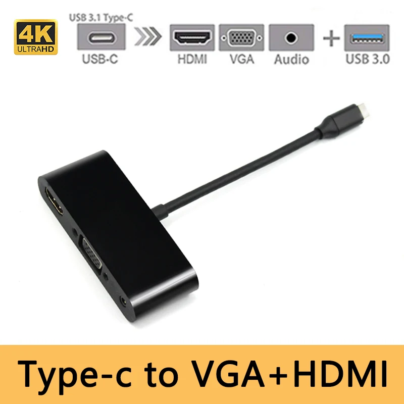 

USB C Type C to HDMI 4K VGA 3.5mm Audio Adapter 3 in 1 USBC Converter Cable Adaptor for Laptop Macbook/ Chromebook Pix