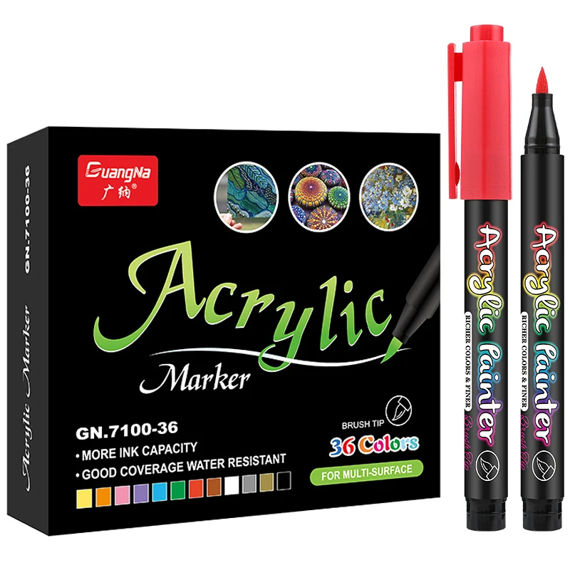 

Acrylic Paint Brush Marker Pens for Fabric Canvas Art Rock Painting Card Making Metal and Ceramics Glass DIY Craft Projects