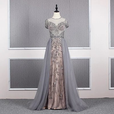 as photo beaded YY142 платья для выпускного вечера с круглым вырезом и коротким рукавом, вечерние платья с молнией сзади, длина до пола, vestidos de gala - Цвет: as photo beaded