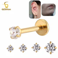 2-4mm Zircon Cartilage Tragus Helix Lobe Earring 16G Titanium Ear Stud Lip Piercing Ring Internally Threaded Labret Goth Jewelry 1