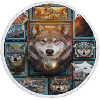 

Wolf Dream-catcher Beach Towels Gift Indian Ethic Style Fringe Microfiber Round Fabric Bath Towels For Living Room Home Decor