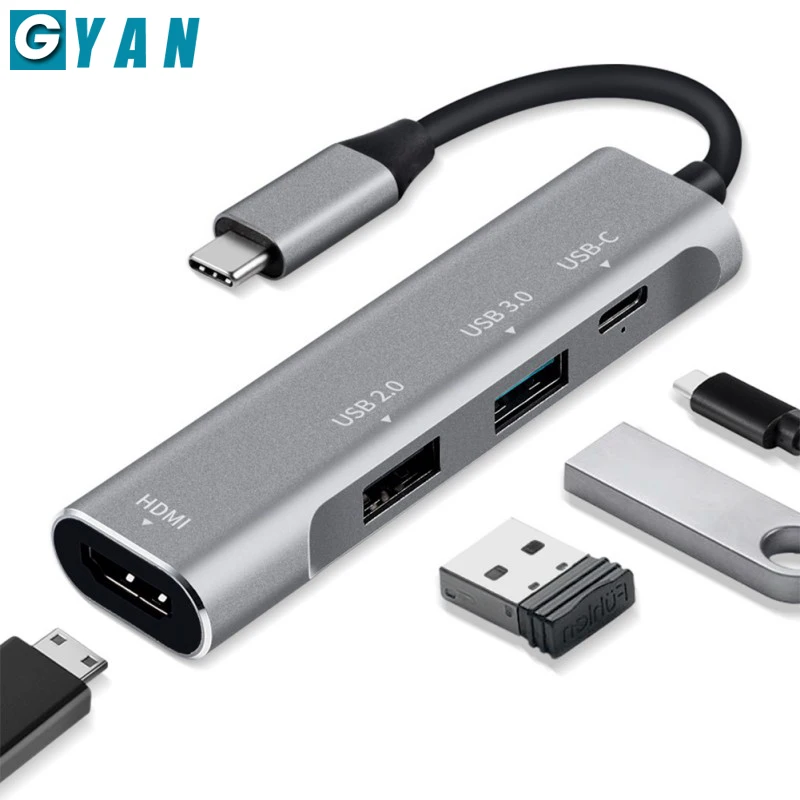 USB C к HDMI активный адаптер для samsung Dex станция Thunderbolt 3 док-станция huawei mate type C концентратор - Цвет: grey