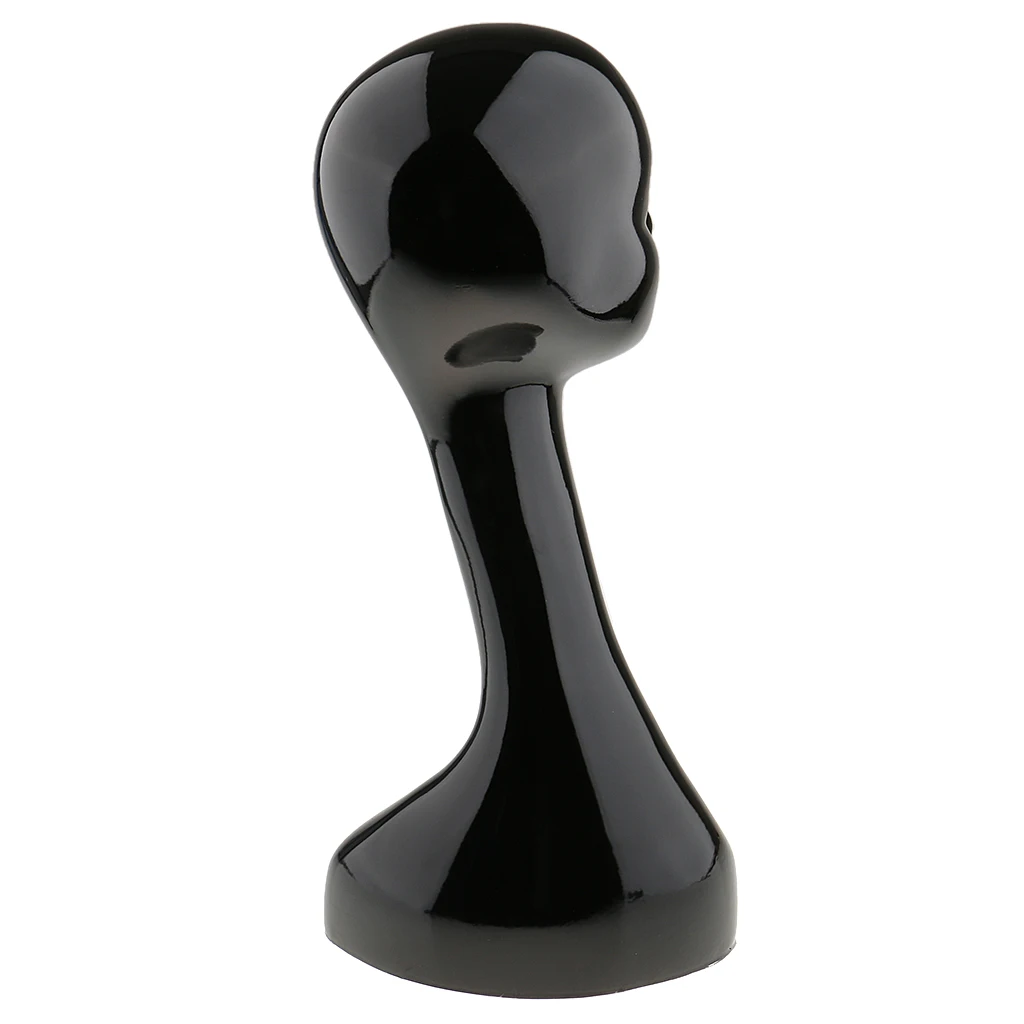 Mannequin Female ABS Plastic Long Neck Head Model Hair Hat Wig Glasses Necklace Display Showcase Stand Black