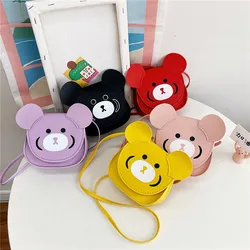 New PU Leather Children's Shoulder Messenger Bags Girls Princess Change Coin Purse Handbags Cute Bear Small Wallet Crossbody Bag
