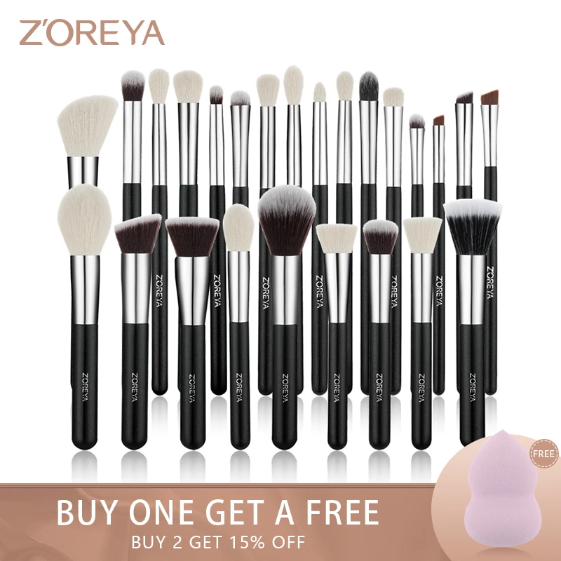 Zoreya – ensemble de pinceaux de maquillage noirs, Kit de 8-25 pièces, ombre à paupières, poudre de fond de teint, blush, correcteur, mélange de Contour classique