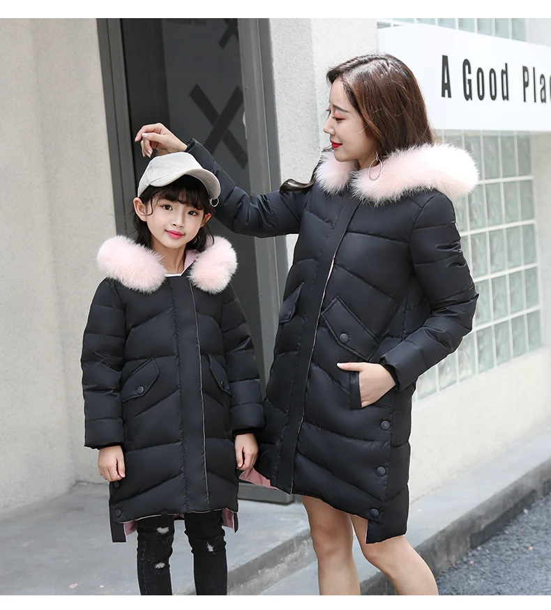 Зимние теплые пуховики для девочек, для мамы и дочки, модные детские пуховики, пальто с мехом, детская утепленная пуховая верхняя одежда для подростков