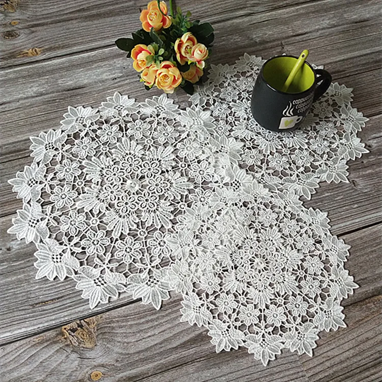 

Round European Retro Hand Crochet Table Embroidery Cotton Placemat Coffee Cup Mat Fruit Coaster Christmas Weding Decoration