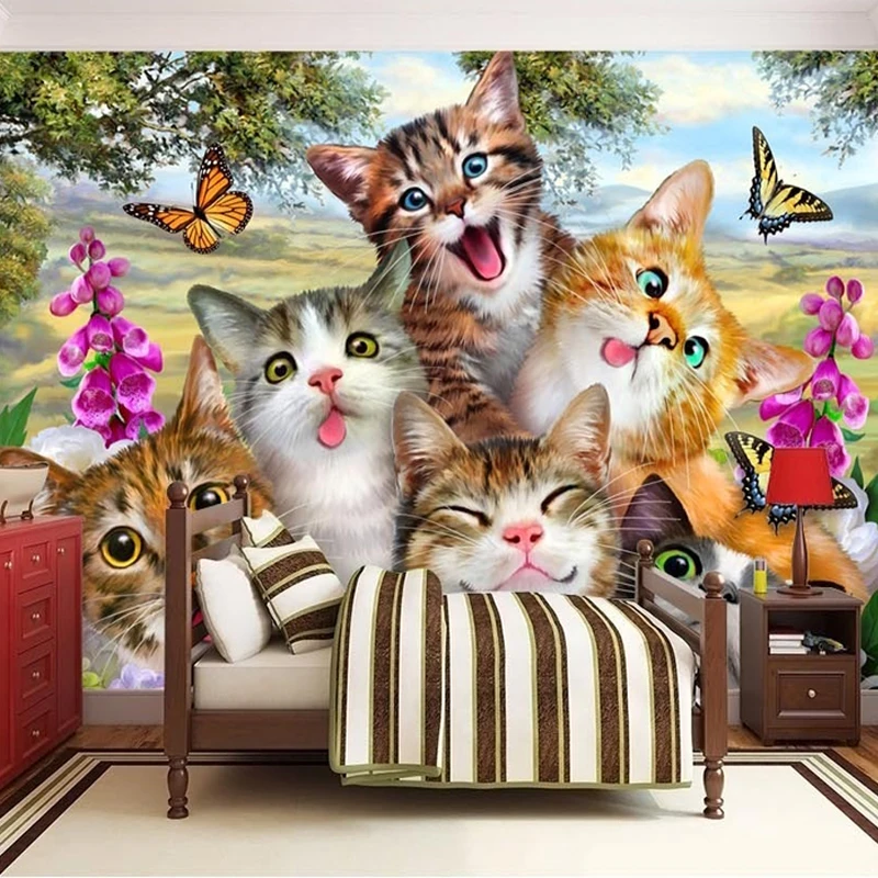 

Custom Any Size 3D Photo Wallpaper Cute Cartoon Cat Self portrait Children's Room Bedroom Living Room Background Mural Wallpaper