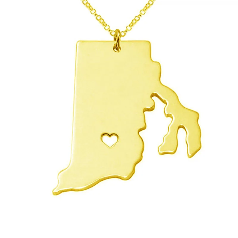 

Rhode Island Stainless Steel Necklace America State Map Necklace Hot Selling Trend New Style