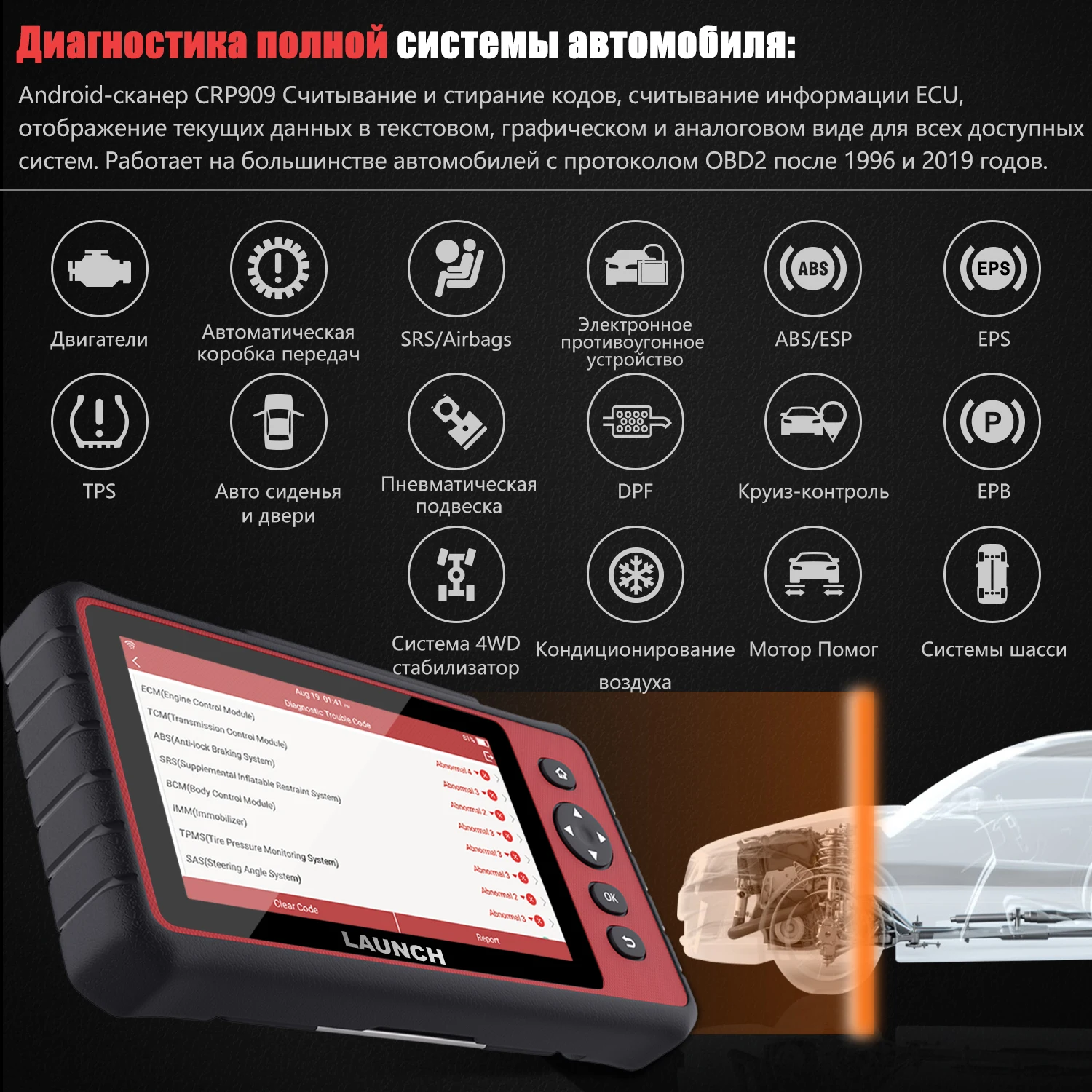 Launch X431 CRP909 OBD2 автомобильный диагностический инструмент Wifi полная система Автомобильный сканер ABS SAS DPF EPB сброс масла OBD 2 сканер launch