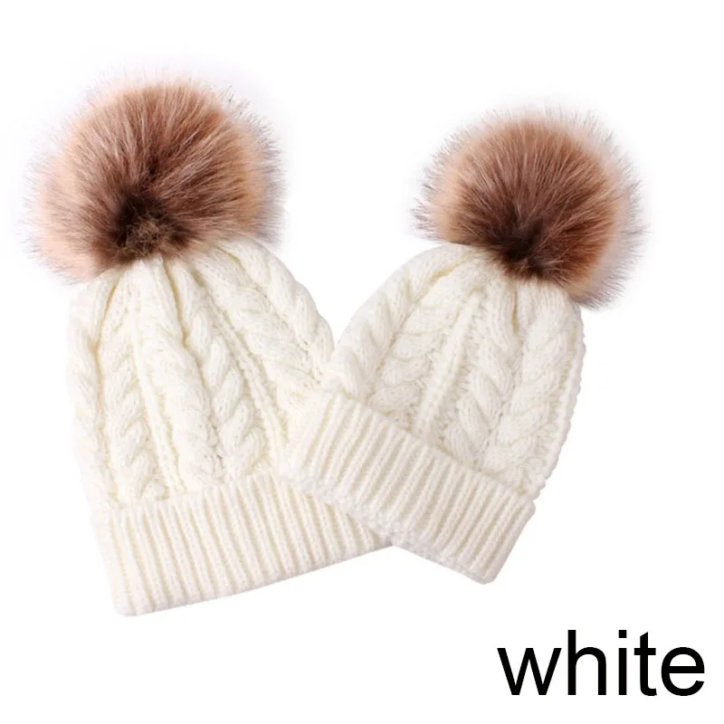 white REAKIDS/модные зимние шапки для взрослых и малышей, женская и мужская зимняя шапка, теплый детский головной убор для родителей, детская шапка унисекс, вязаные шапки - Цвет: white