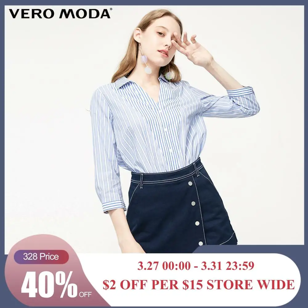 

Vero Moda Women's Striped V-Neckline 100% Cotton Shirt | 319131534