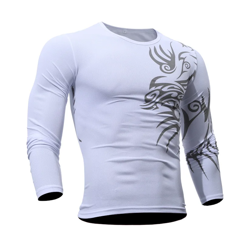 

M-3XL Men's Dragon Tattoo T-shirt Spring Autumn O-Neck Print Tops Casual Men Long-Sleeve Slim Fit T-shirt Men's Clothing 6 Color