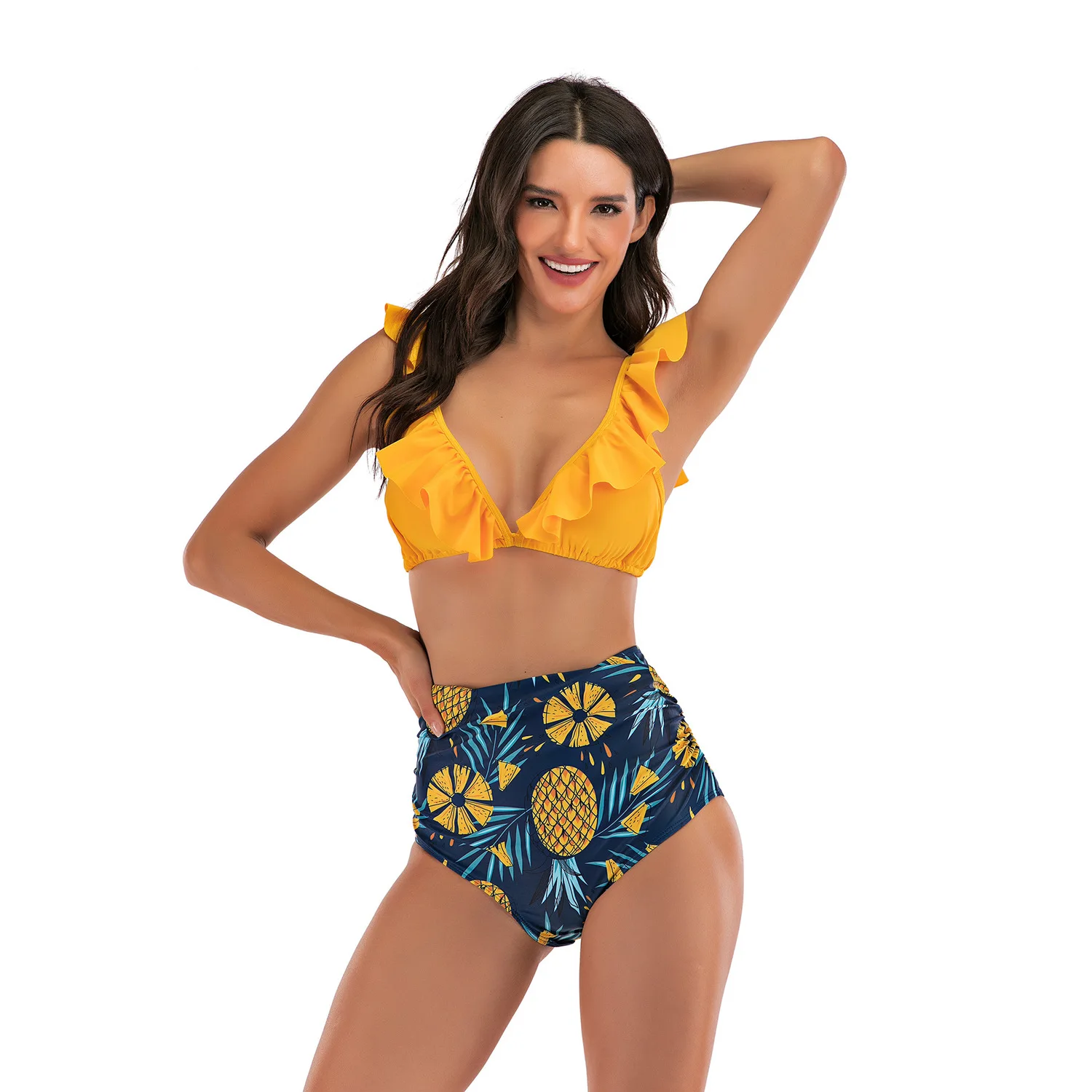 

Bikini Fission Sexy High Waist Lotus Leaf Edge Swimming Suit Woman Bikini 2 Piece