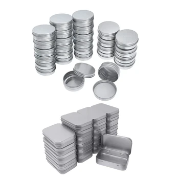 

40x Screw Top Round Aluminum Tins Cans - Screw Lid Round & 24 Pack Metal Rectangular Empty Hinged Tins Box