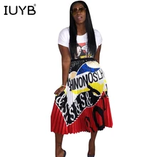 IUYB новые элегантные модные сексуальные женские Длинная юбка в пайетках женские с буквенным принтом Макси плиссированные женские летние крутые юбки OYP5339