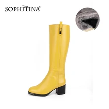 SOPHITINA/модные однотонные ботинки; очень теплые зимние ботинки из высококачественной натуральной кожи с круглым носком на квадратном каблуке; новые женские ботинки; SC550