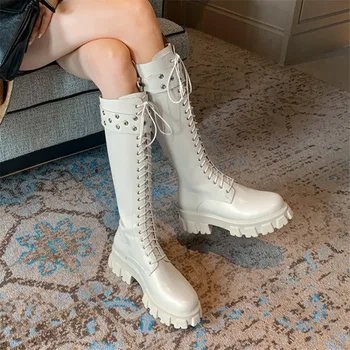 

Prova Perfetto Metal Decoration Thigh High Boots Fashion Thick Bottom Waterproof Height Increasing Winter Sexy Zapatos De Mujer