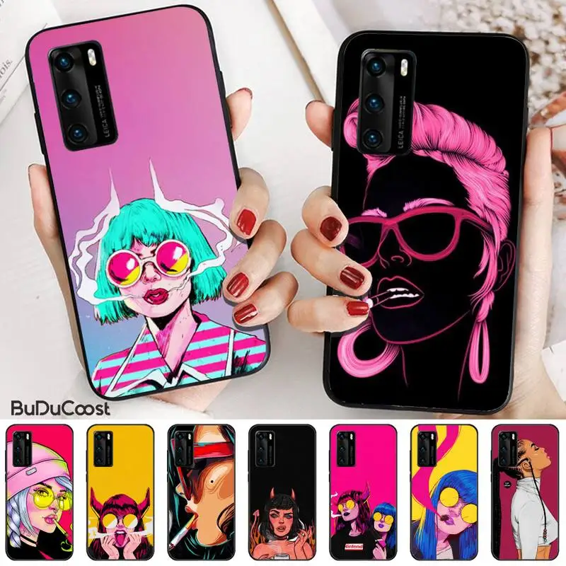 

Fashion bad girl black Phone Case Hull For Huawei P20 P30 P20Pro P20Lite P30Lite Psmart P10 9lite