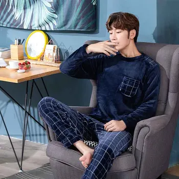 

Cotton Pullover Long Sleeve Trousers Pajama a Sets Summer Boy Man Jammies O-Neck Home Casual Sleepwear Nightwear Pyjamas hde