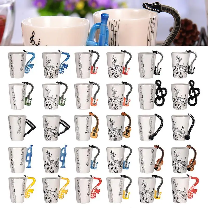 Creative Music Violin Guitar Ceramic Mug Coffee Tea Milk Stave Cups with Handle Coffee Mug Novelty Gifts for Wedding Birthday