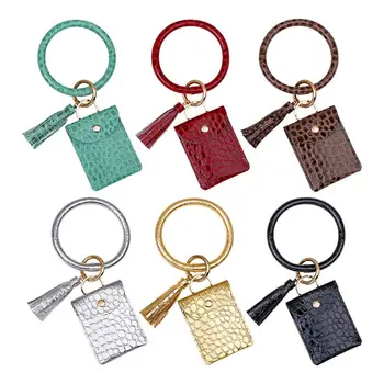

Women Small Coin Purse Keychain Ring PU Leather + Tassel Wristlet Wallet Key Ring Female Casual Card Case Holder Mini Change Bag