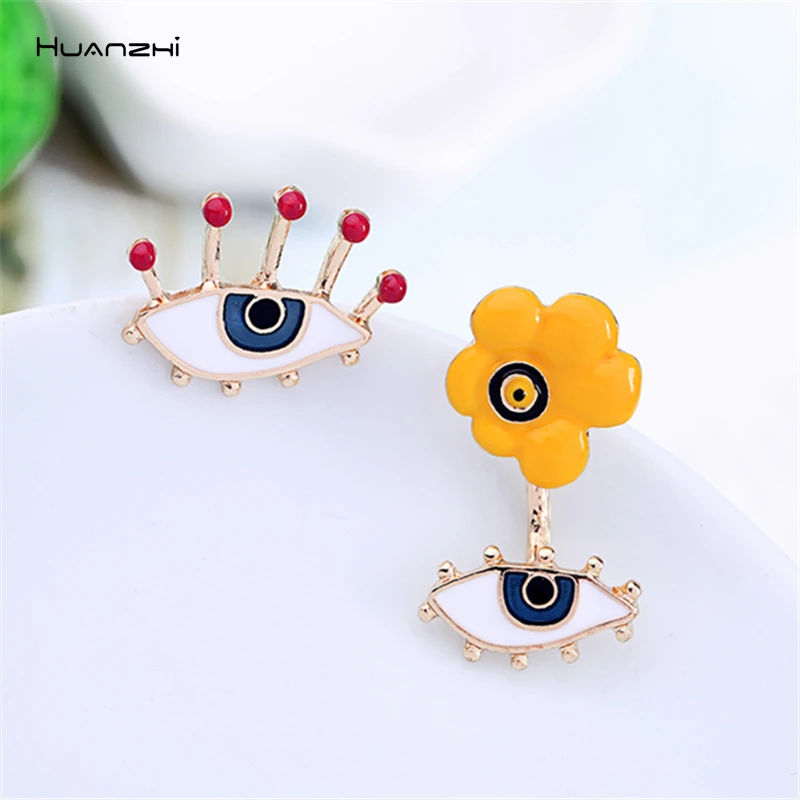 HUANZHI Новые 925 серебряные иглы индивидуальный креативный, милый, мультяшный глаз Асимметричные эмалированные серьги-гвоздики для женщин девушек Вечерние