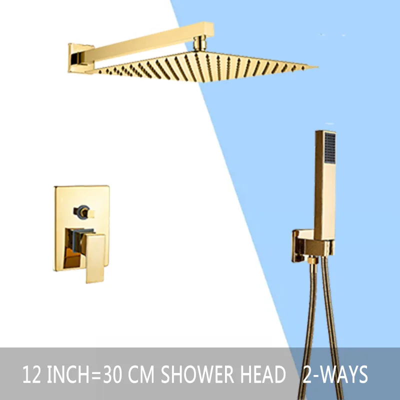 2 ways 12 inch Золотой Ванная комната душа комплект 3 канальный осадков Системы Настенный 8 10 12 ''Насадки для душа латунь Ванна Носик Смеситель для горячей и холодной воды - Цвет: 2 ways 12 inch