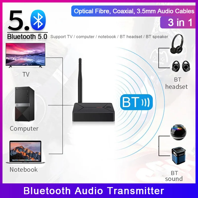 TX13 Bluetooth 5 0 Audio Transmitter 3 5mm AUX Jack RCA USB Coaxial Optical Stereo Wireless Adapter for TV PC Headphone