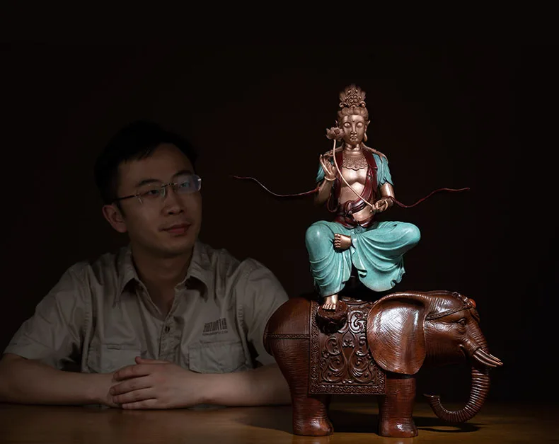 Китай Тибетский Бронзовый Samantabhadra Будда Фен-шуй фигурка украшения Медь