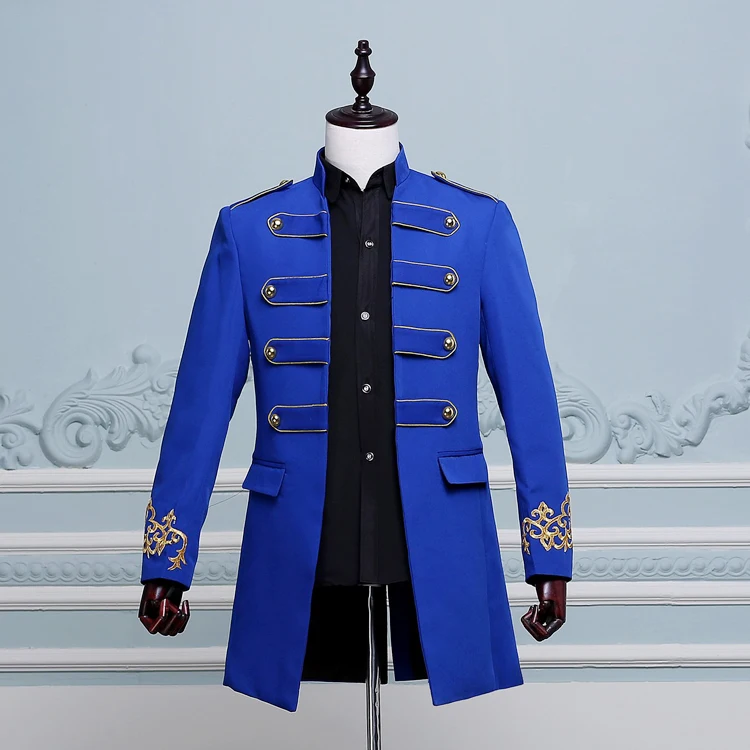 

Male groom prom clothes new fashion men costume long jacket blazer singer dancer star performance nightclub bar wedding party