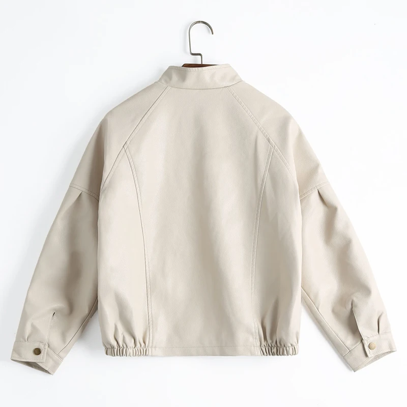 

Autumn Vintage PU Leather Jacket Harajuku Baseball Uniform Short Design Loose Fit Faux Leather Jacket Street Outwear